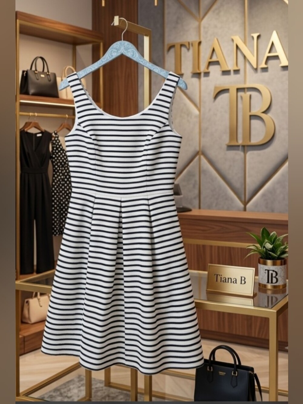 Tiana B Mini Dress Striped Fit-and-Flare Size 6 NWOT